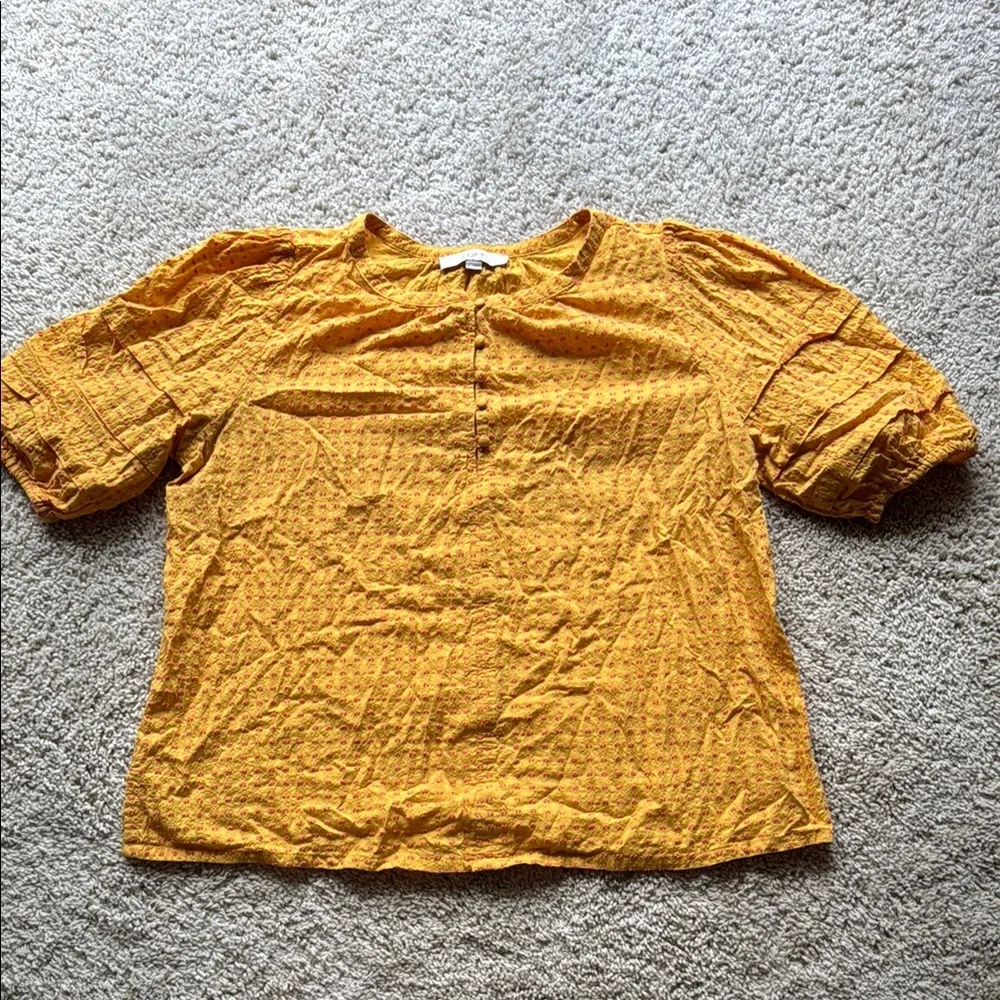 LOFT XL Gold Puff Sleeve Blouse Relaxed Fit